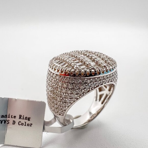 925 Sterling Sliver Moissanite Circle Baguette Ring, 4.358ctw VVS Stones Hip Hop - Picture 3 of 7